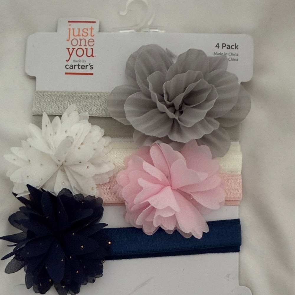 Carter's 4-Pack Flower Headbands in Gray, White, Pink & Navy